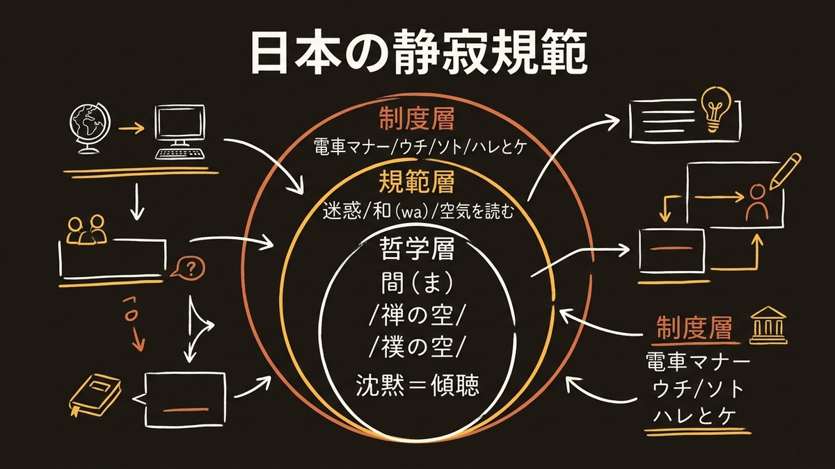 日本の静寂規範を支える三層構造の同心円図