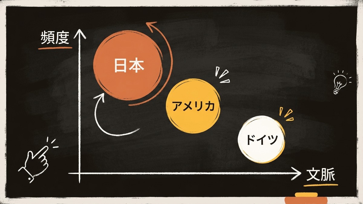 日英のあいづち頻度と文化軸の概念図